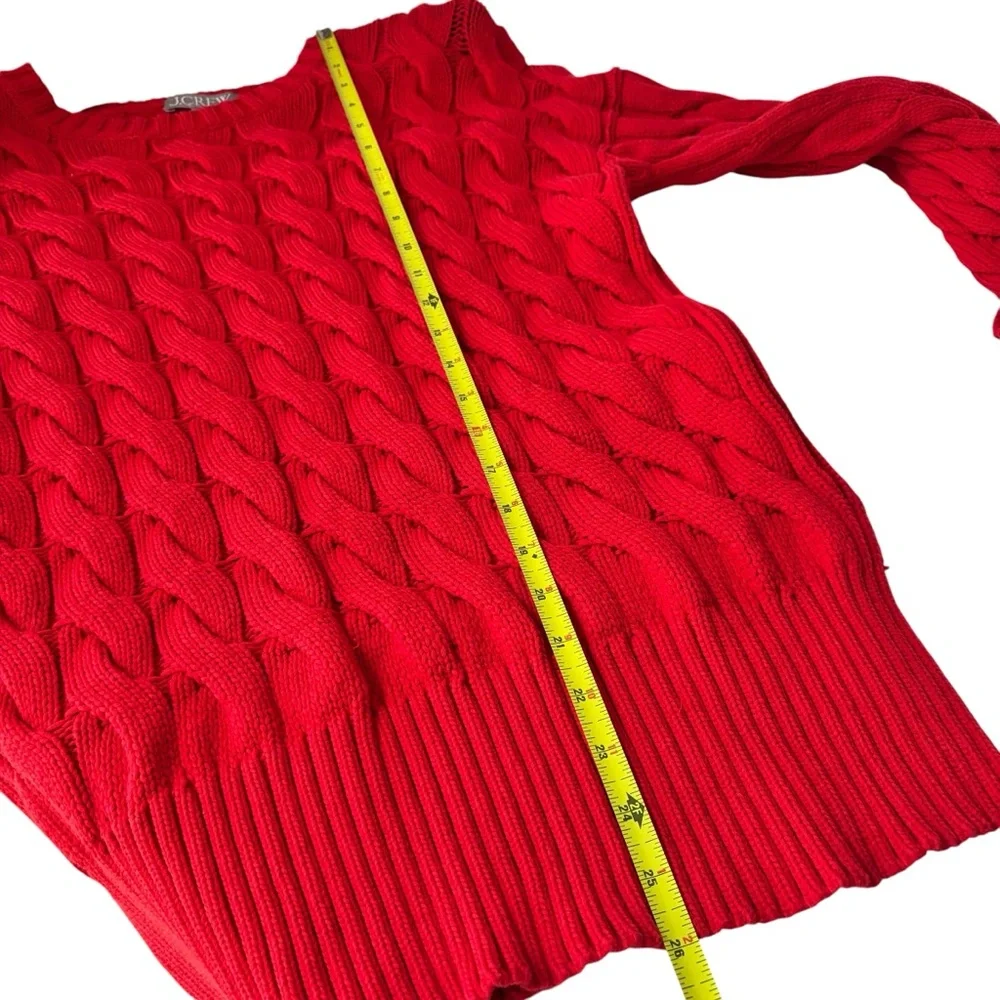 J. Crew Red Cotton Blend Cable Knit Side Slit Crew Neck Sweater S/M